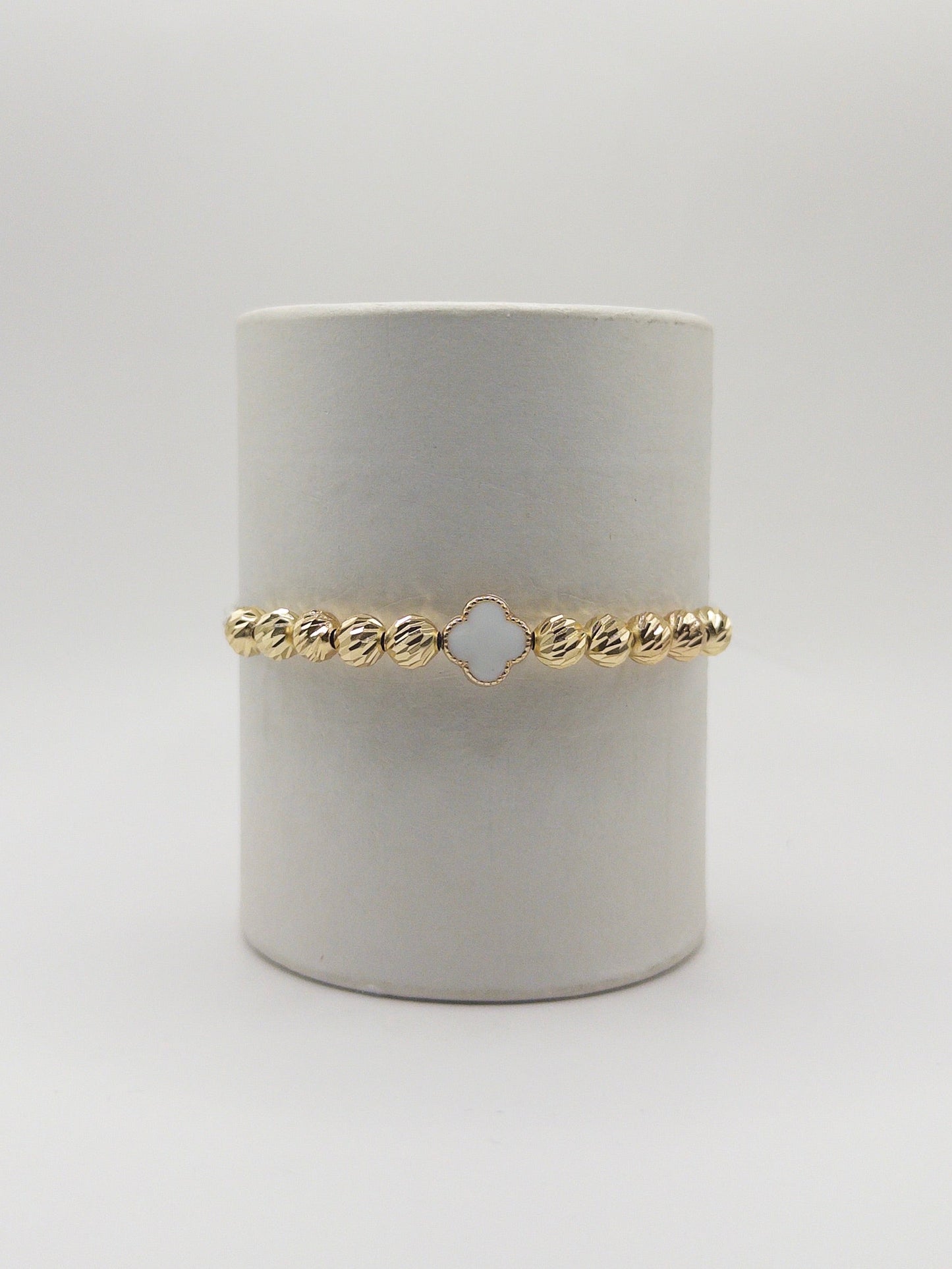 TEJIDA TREBOL BLANCO ORO LAMINADO 18K