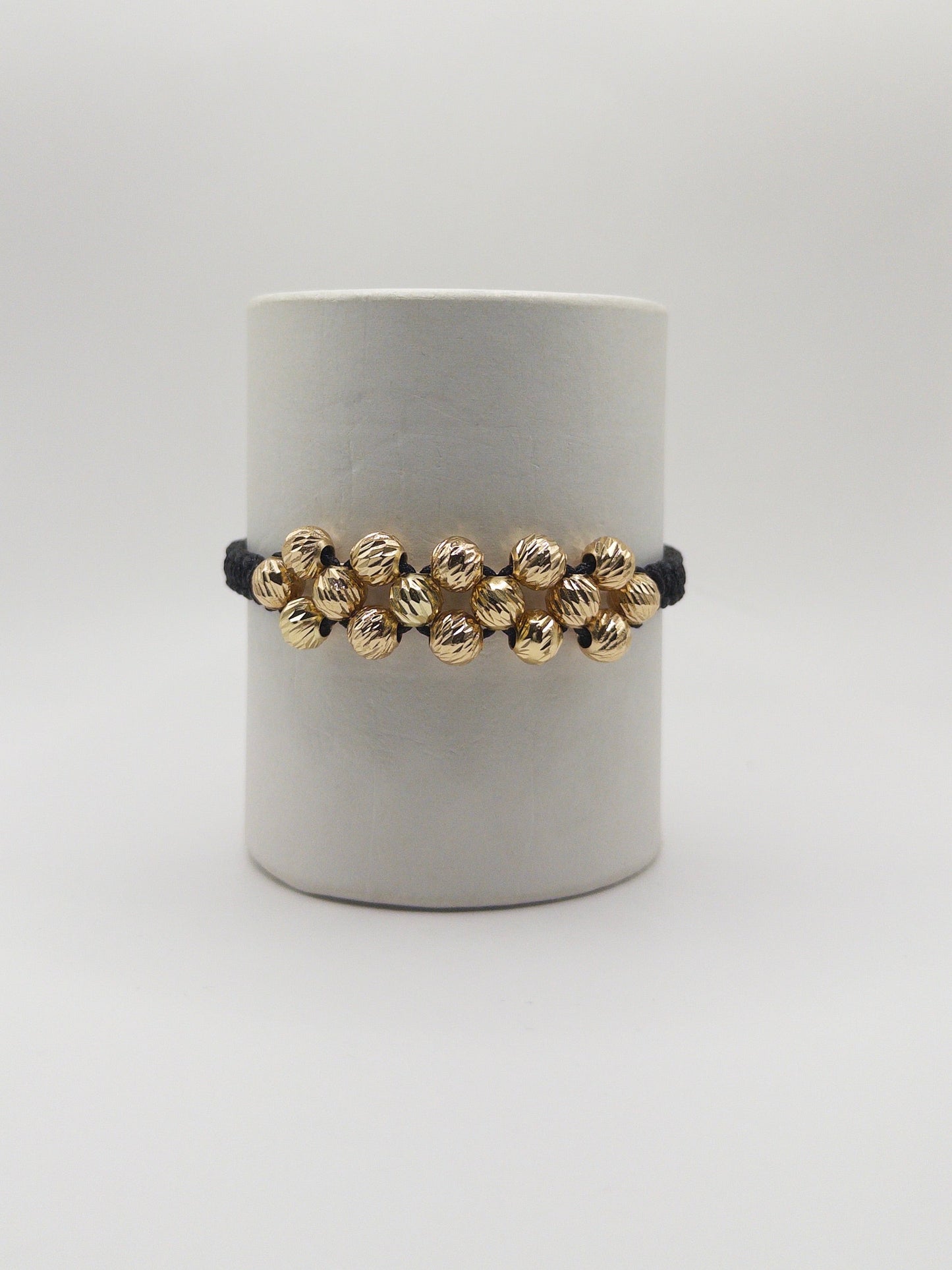 TEJIDA TRES CARRILES BALINES #7 DIAMANTADOS ORO LAMINADO 18K