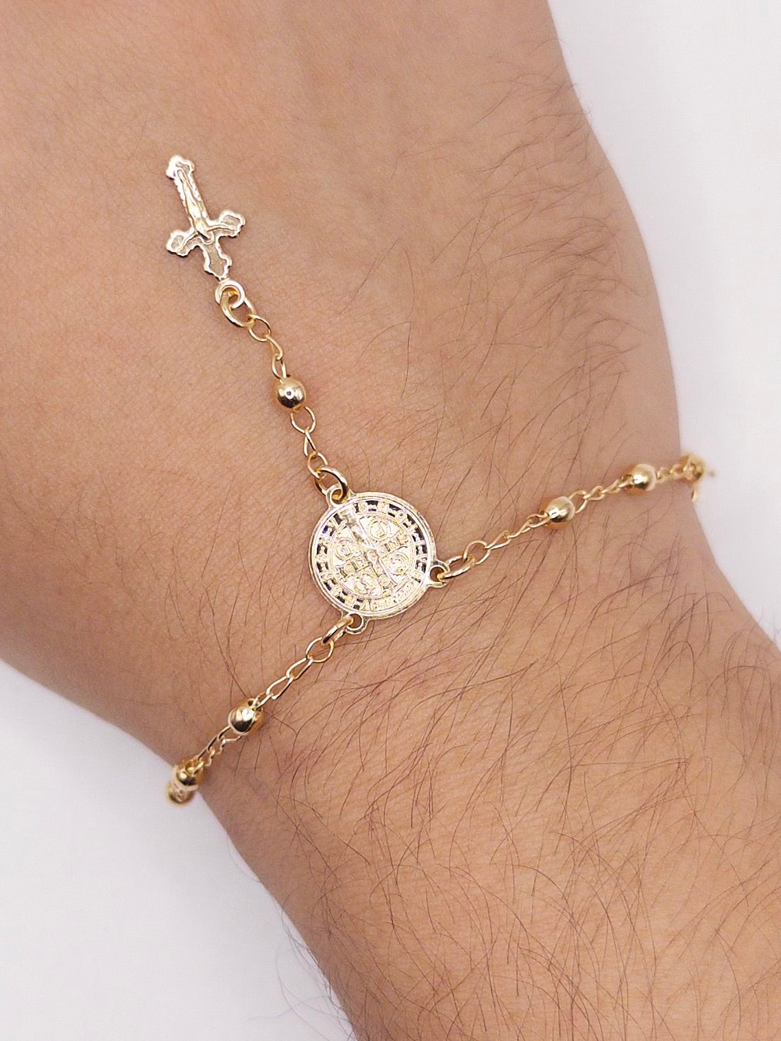 PULSERA DENARIO SAN BENITO 18.5CM ORO LAMINADO 18K