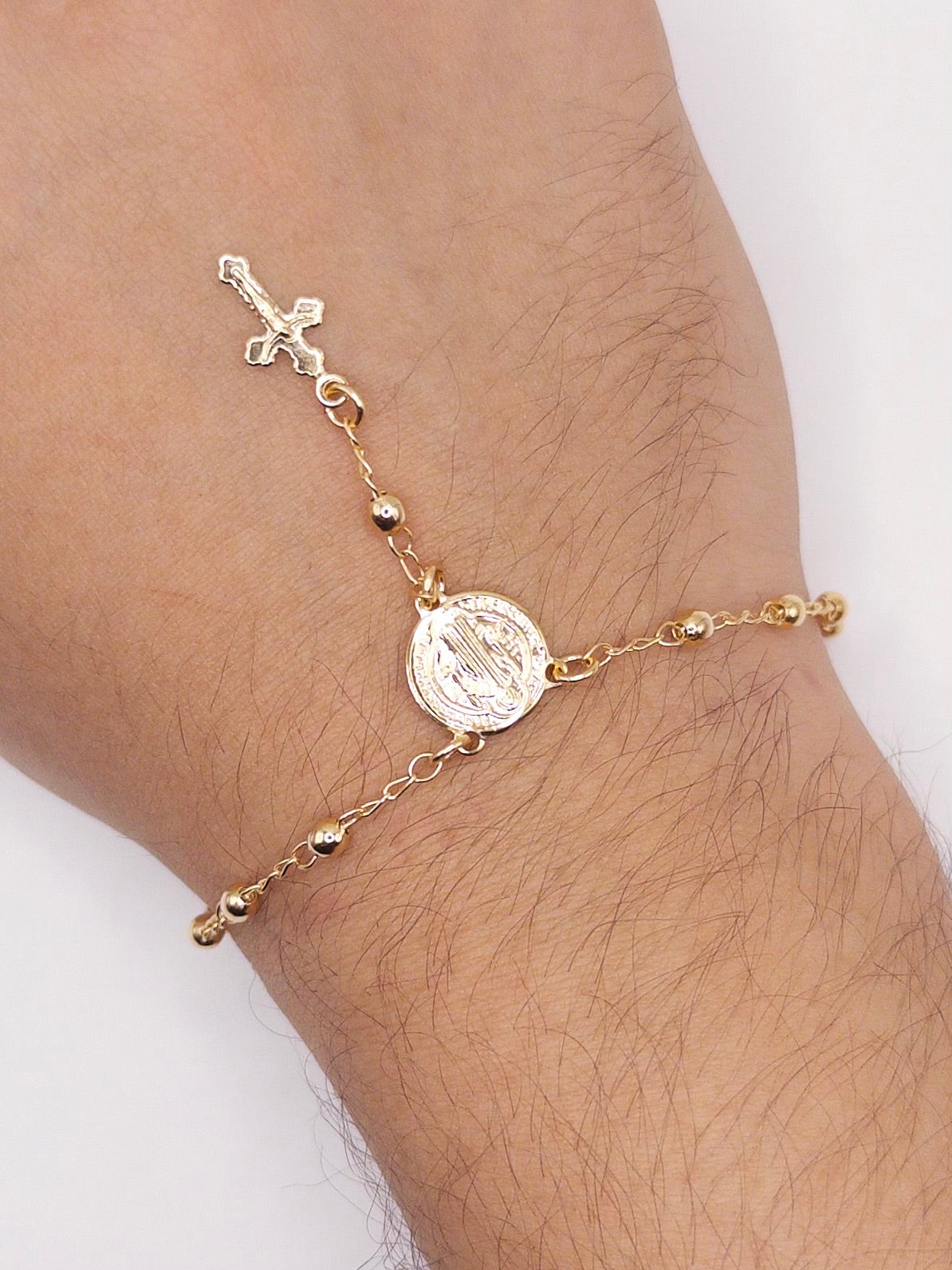 PULSERA DENARIO SAN BENITO 18.5CM ORO LAMINADO 18K