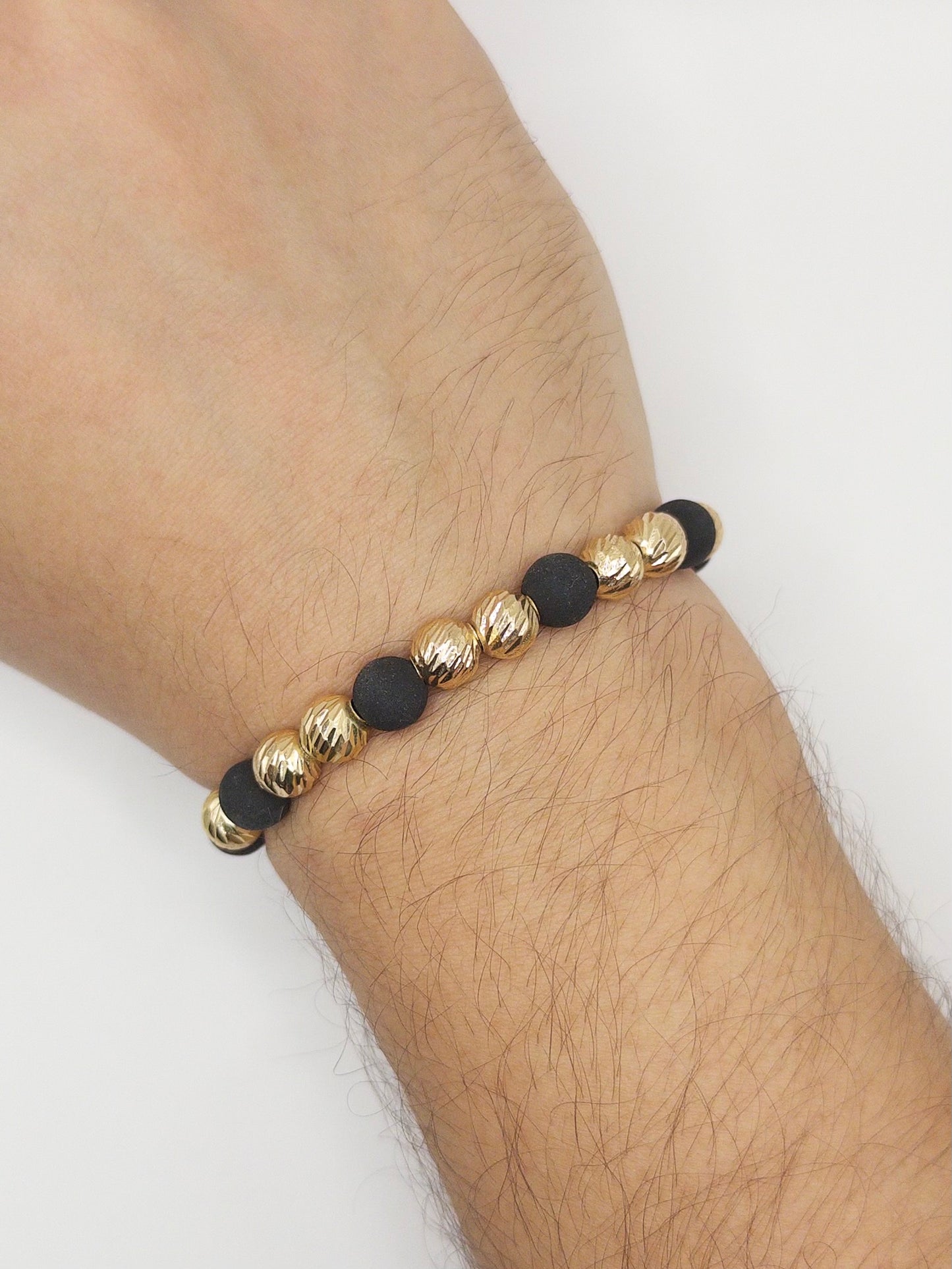 TEJIDA 8 BALINES #7 DIAMANTADO CON NEOPRENO NEGRO ORO LAMINADO 18K