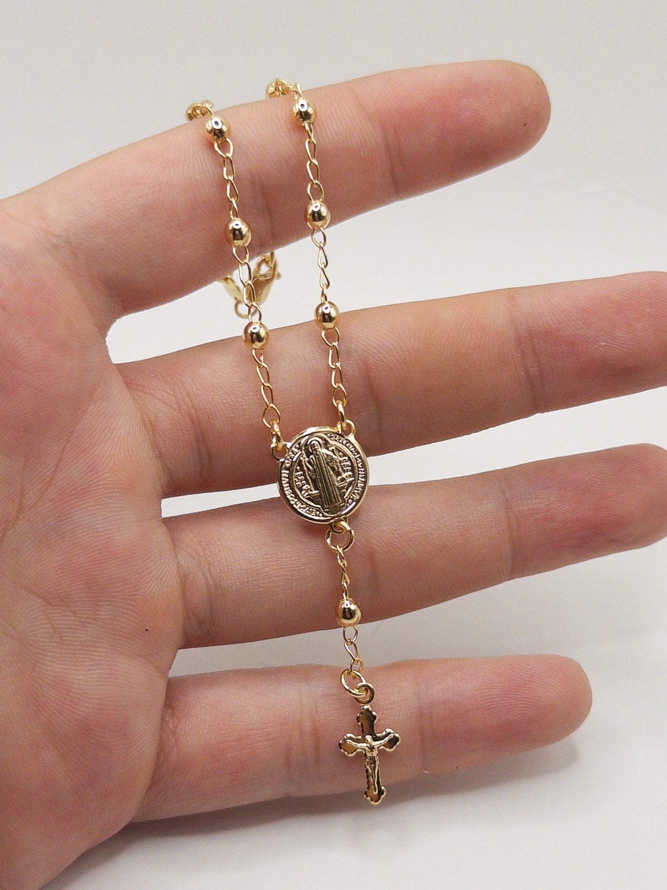 PULSERA DENARIO SAN BENITO 18.5CM ORO LAMINADO 18K