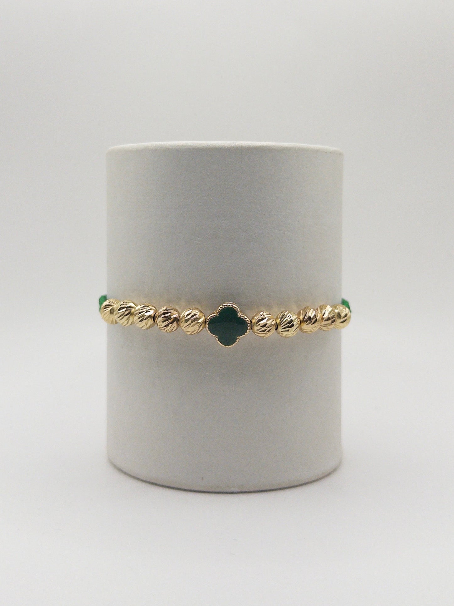 TEJIDA TREBOL VERDE BALINES #6 DIAMANTADOS ORO LAMINADO 18K