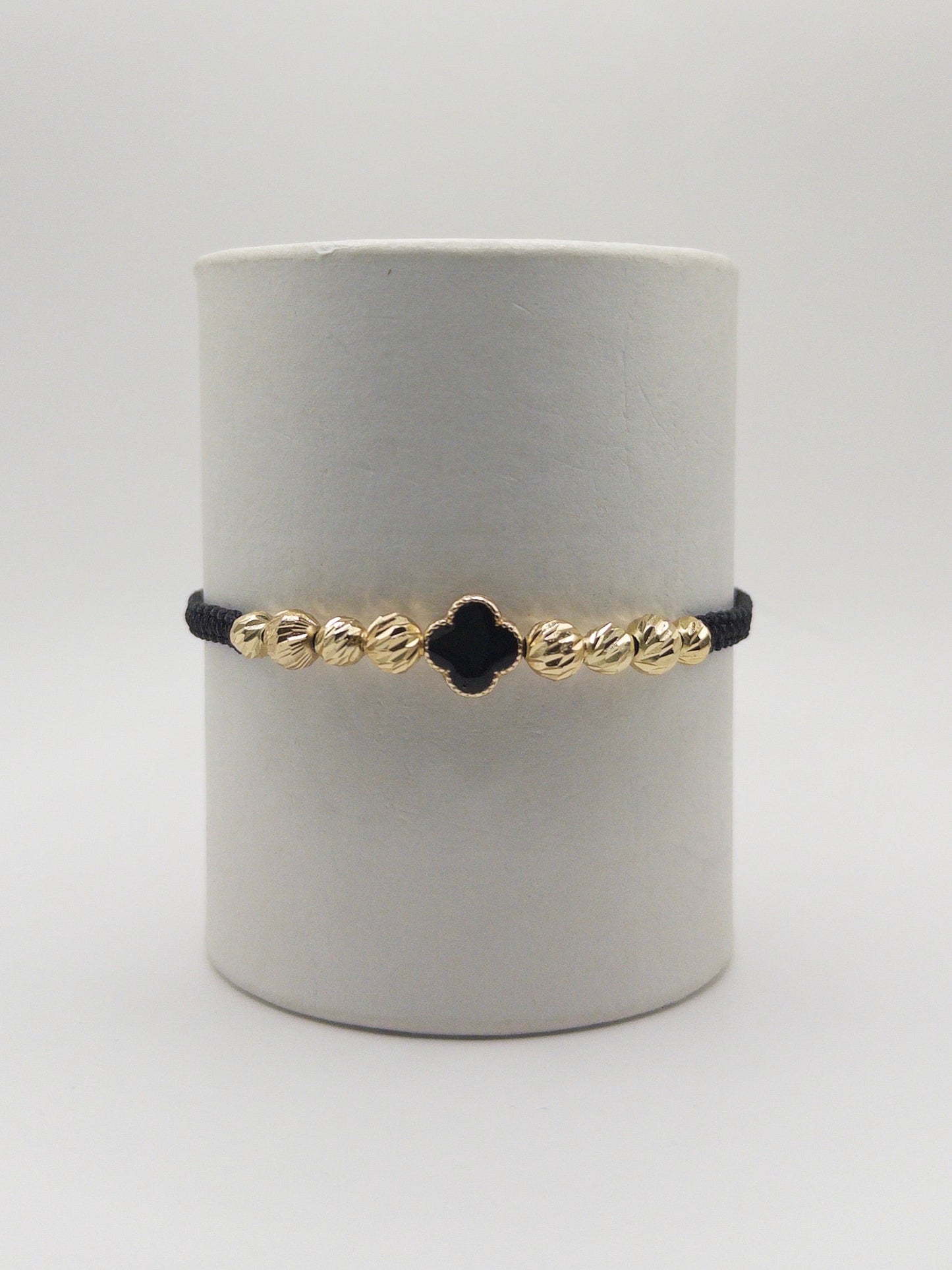 TEJIDA TREBOL NEGRO BALINES #6 DIAMANTADO ORO LAMINADO 18K