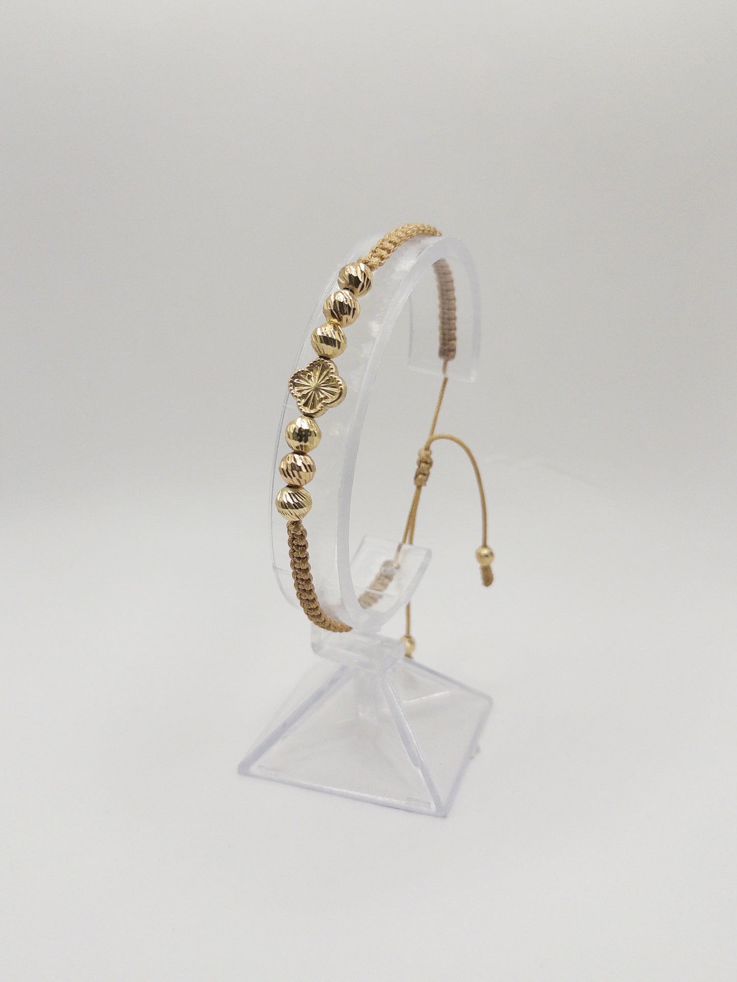 TEJIDA TREBOL DORADO BALINES #6 DIAMANTADOS ORO LAMINADO 18K