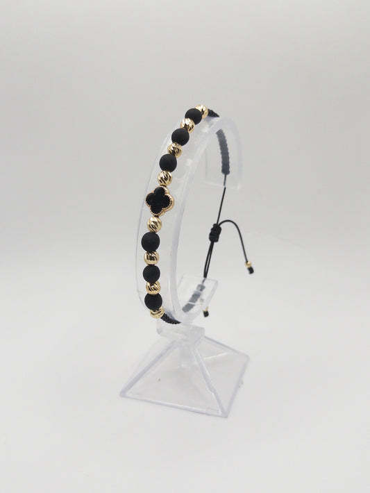 TEJIDA TREBOL NEGRO BALINES #5 Y NEOPRENO NEGROS ORO LAMINADO 18K