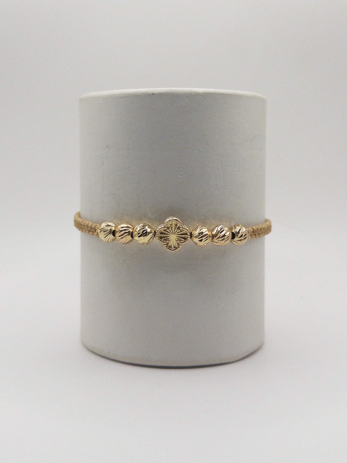 TEJIDA TREBOL DORADO BALINES #6 DIAMANTADOS ORO LAMINADO 18K