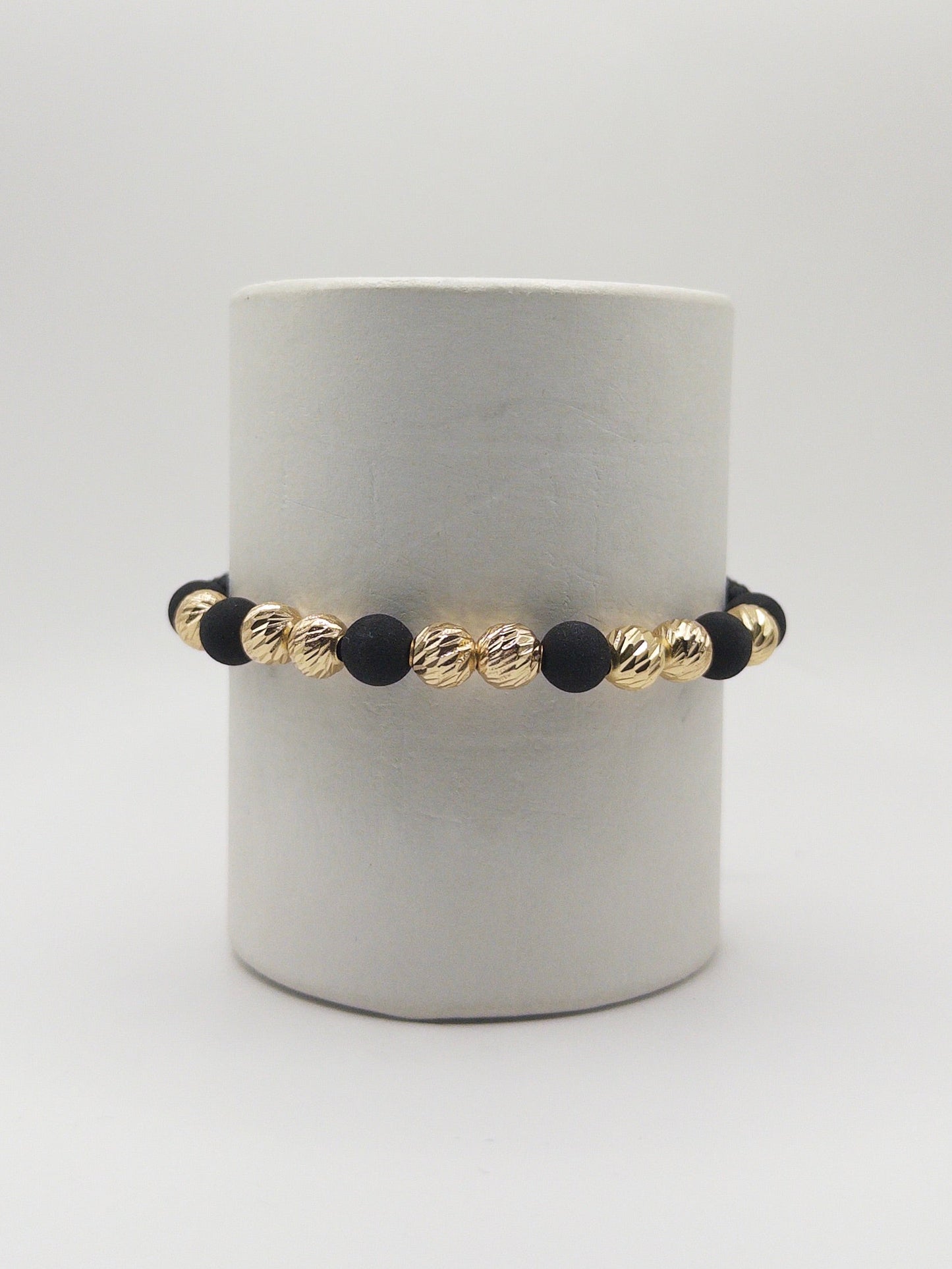 TEJIDA 8 BALINES #7 DIAMANTADO CON NEOPRENO NEGRO ORO LAMINADO 18K