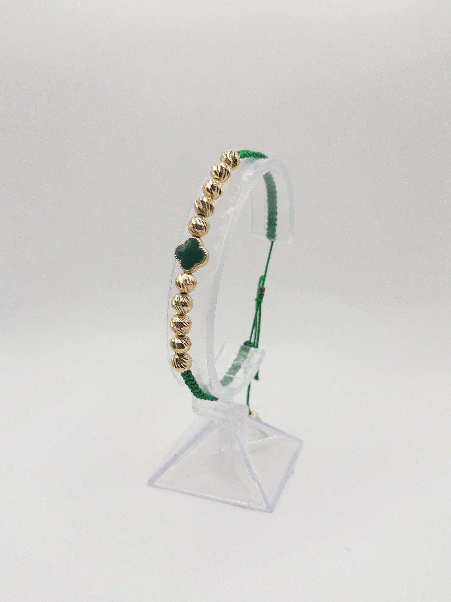 TEJIDA TREBOL VERDE BALINES #6 DIAMANTADOS ORO LAMINADO 18K