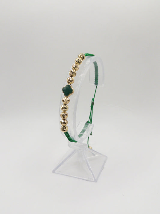 TEJIDA TREBOL VERDE BALINES #6 DIAMANTADOS ORO LAMINADO 18K