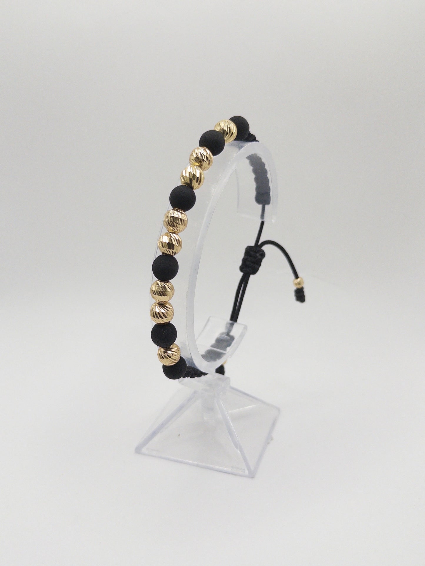 TEJIDA 8 BALINES #7 DIAMANTADO CON NEOPRENO NEGRO ORO LAMINADO 18K