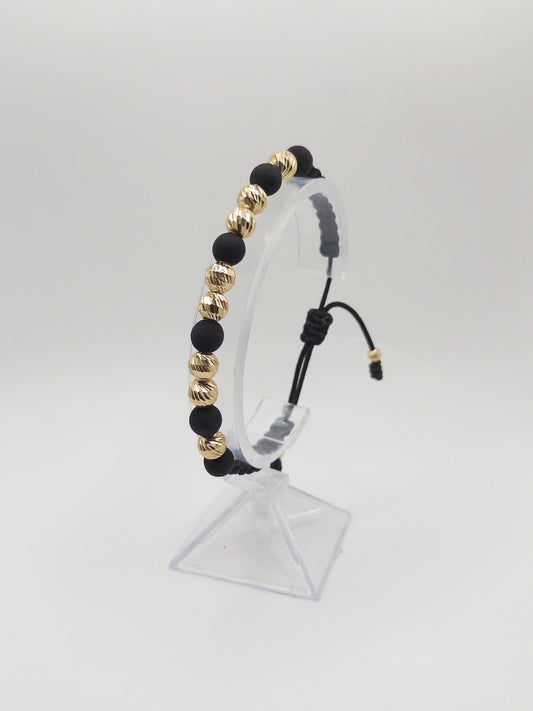 TEJIDA 8 BALINES #7 DIAMANTADO CON NEOPRENO NEGRO ORO LAMINADO 18K