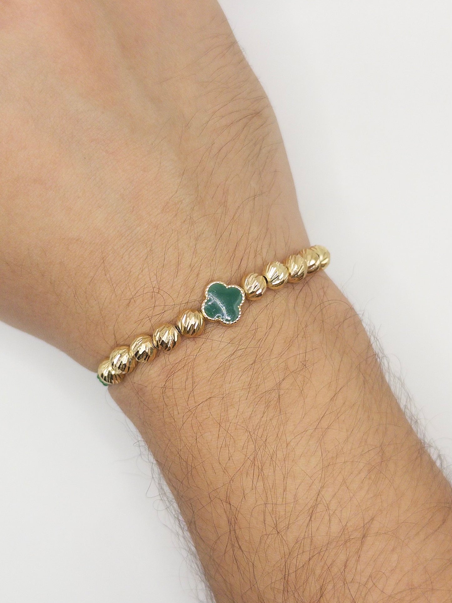 TEJIDA TREBOL VERDE BALINES #6 DIAMANTADOS ORO LAMINADO 18K