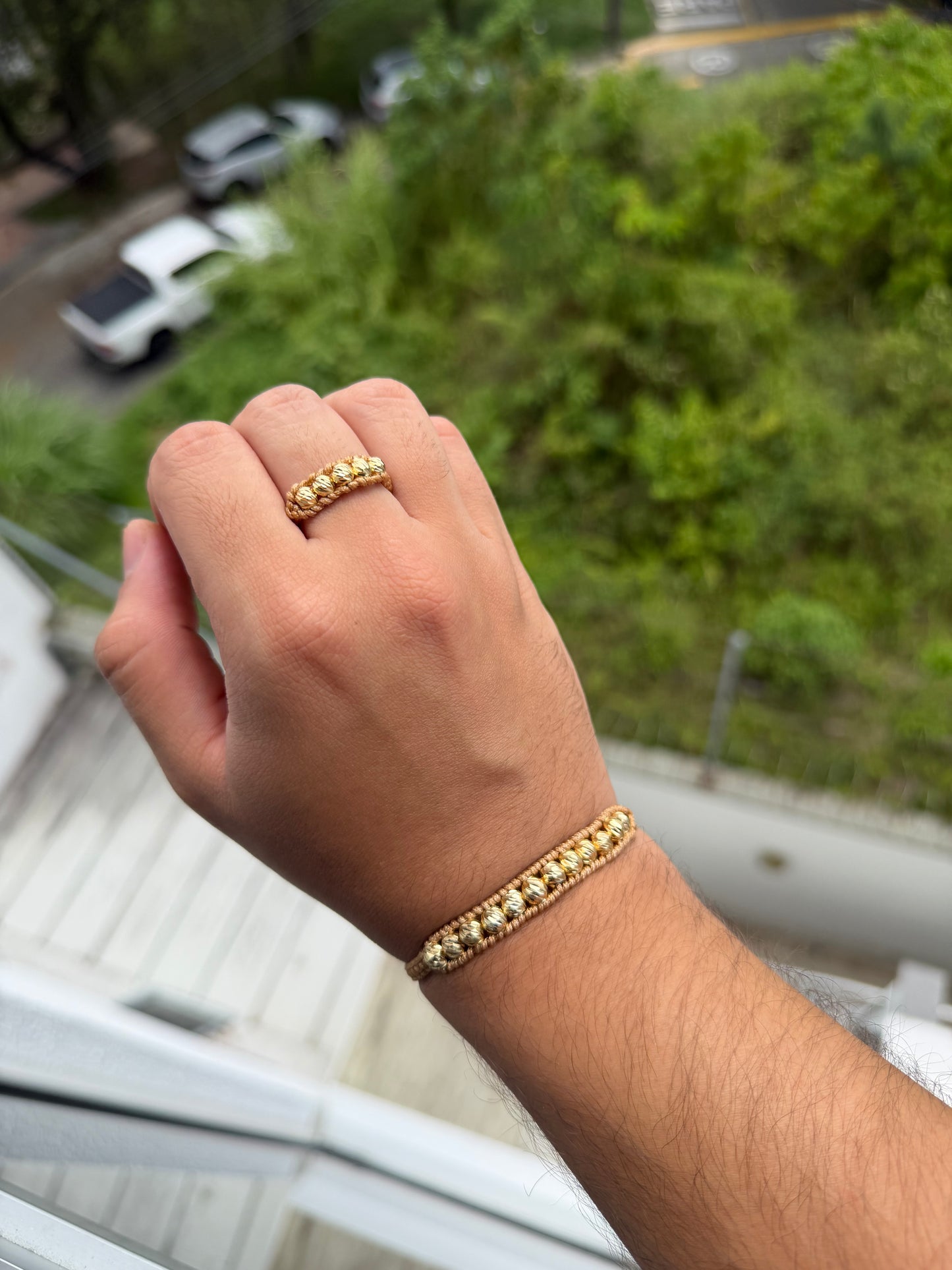 PROMOCION COMBO PULSERA TEJIDA + ANILLO ORO LAMINADO 18K
