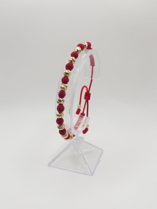 TEJIDA 10 BALINES #6 DIAMANTADOS CON NEOPRENO ROJO RAYADO ORO LAMINADO 18K