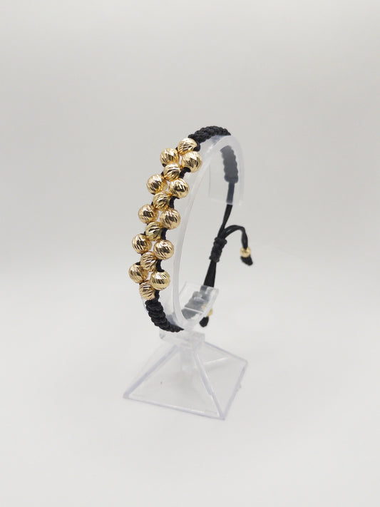 TEJIDA TRES CARRILES BALINES #7 DIAMANTADOS ORO LAMINADO 18K