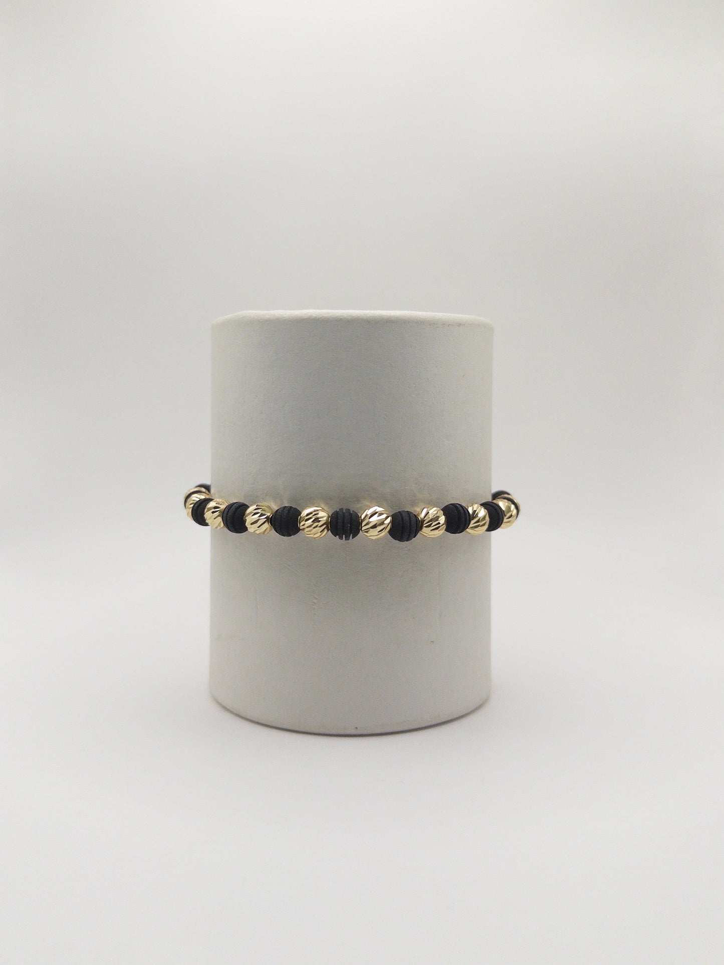 TEJIDA 10 BALINES #6 DIAMANTADOS CON NEOPRENO RAYADO ORO LAMINADO 18K